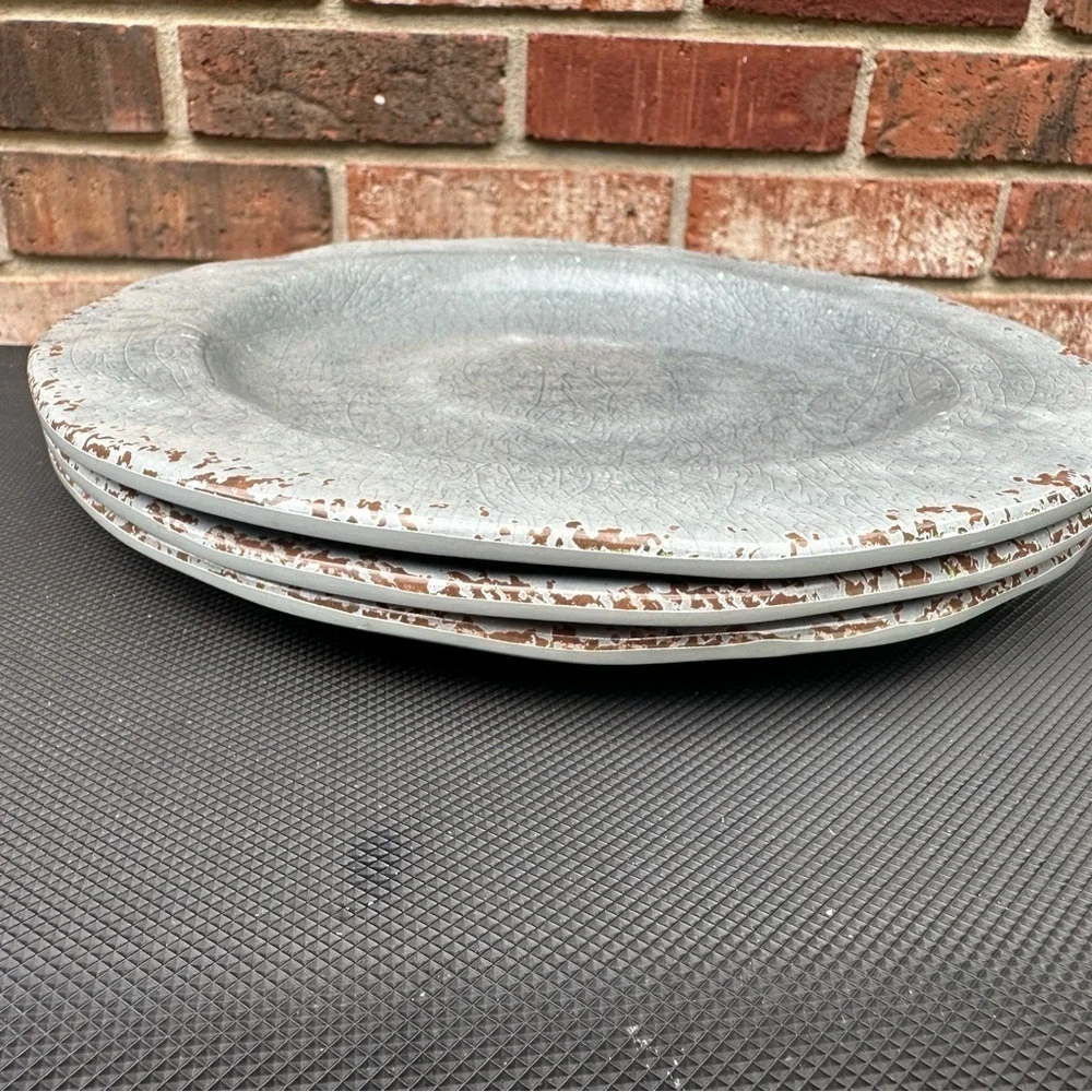 Pier 1 Imports Melamine Carmelo  Gray Crackle 8 1/2” Salad Luncheon Plates 3